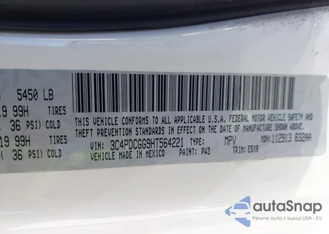 2017 Dodge Journey Crossroad z USA, uszkodzony, nr VIN 3C4PDCGG9HT564221